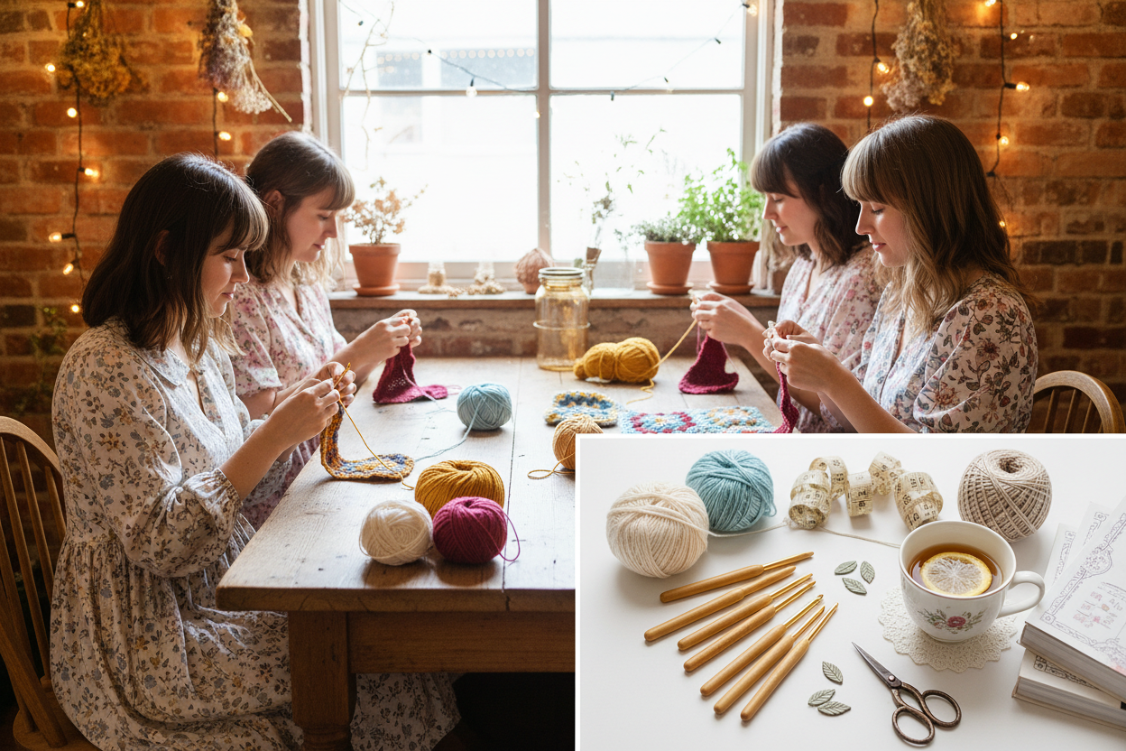 Crochet party at a café